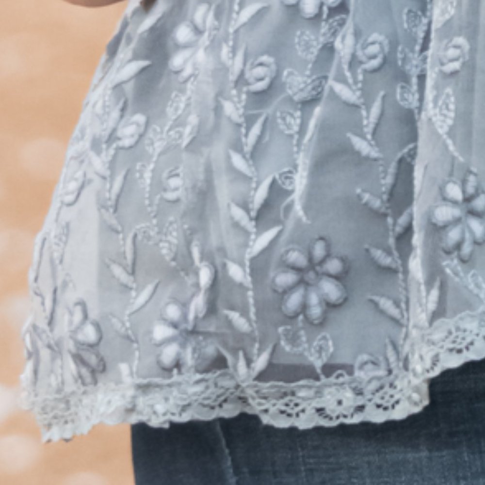 Vintage Style Lace Peplum String Tie Top In Ash - Picture 5 of 6